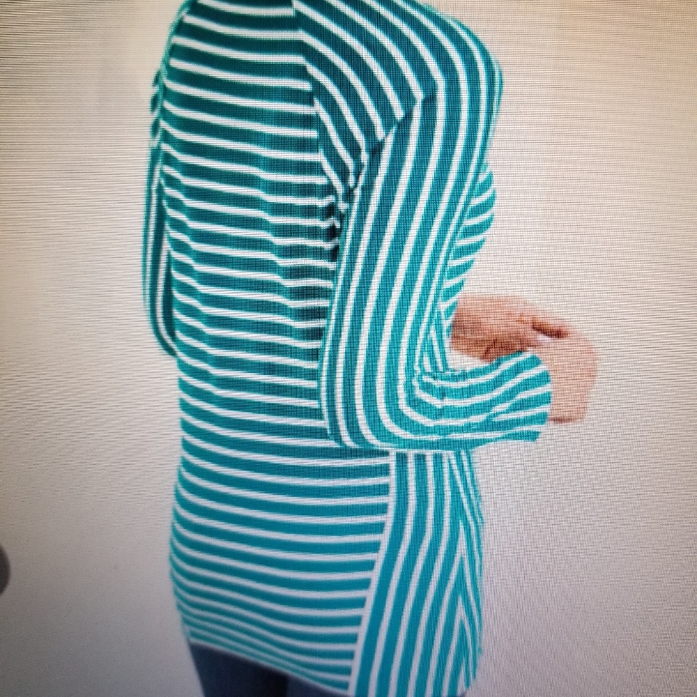 CHICO'S TOP MIXED STRIPE PONTE JADE  & WHITE NEW WITH TAGS - Picture 4 of 7
